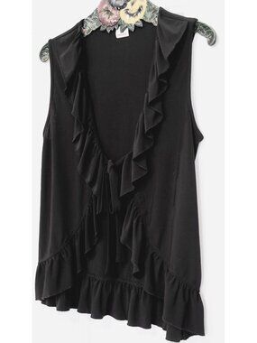 Wrapper Sleeveless Ruffled Black Top